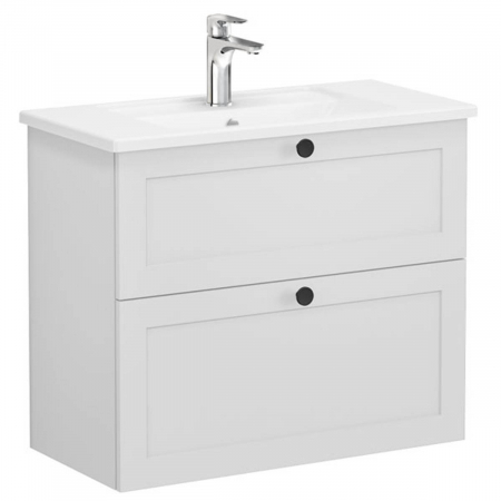 Unitate de baza lavoar baie, cu doua sertare, compact 80cm, mat gri deschis, cu angular lavoar / chiuveta baie | 68674 [0]