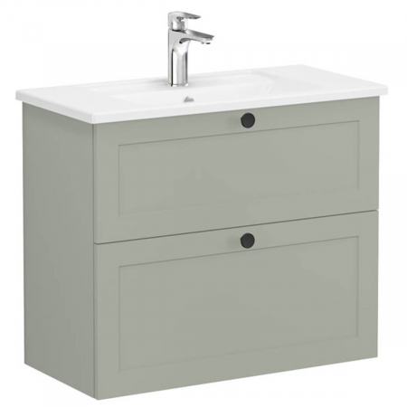 Mobilier de baie - Unitate de baza lavoar baie, cu doua sertare, compact 80cm, mat retro green, cu angular lavoar / chiuveta baie | 68679