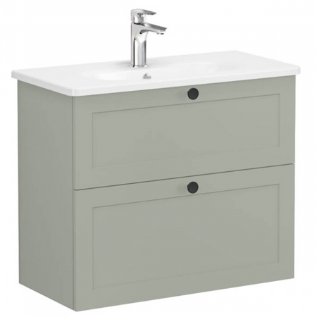 Mobilier de baie - Unitate de baza lavoar baie, cu doua sertare, compact 80cm, mat retro green, cu rounded lavoar / chiuveta baie | 68686