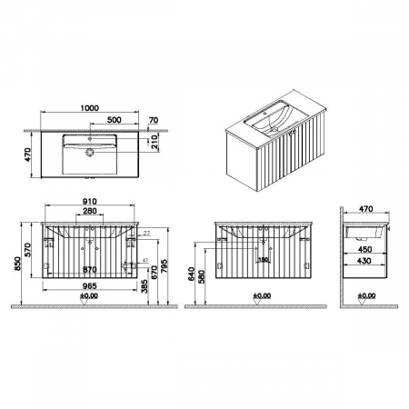 Unitate de baza lavoar baie, cu usi 100cm, mat fijord green, cu angular lavoar / chiuveta baie | 69306 [1]