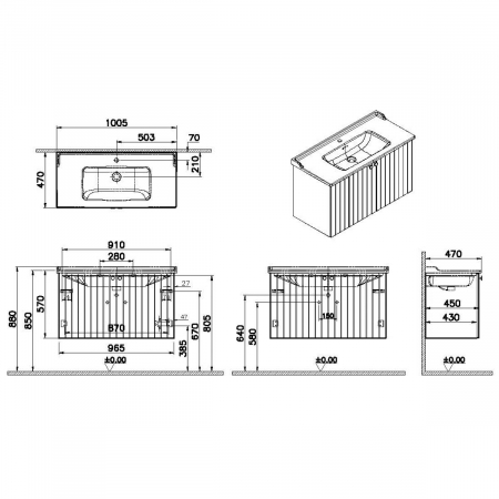 Unitate de baza lavoar baie, cu usi 100cm, mat fijord green, cu classical lavoar / chiuveta baie | 69320 [1]