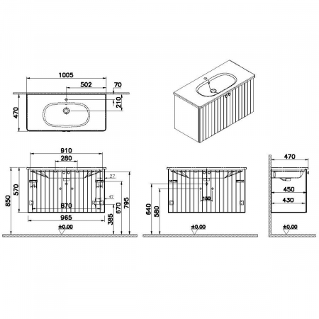 Unitate de baza lavoar baie, cu usi 100cm, mat graphite, cu rounded lavoar / chiuveta baie | 69314 [1]