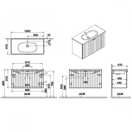 Unitate de baza lavoar baie, cu usi 100cm, alb mat, cu rounded lavoar / chiuveta baie | 69310 [1]
