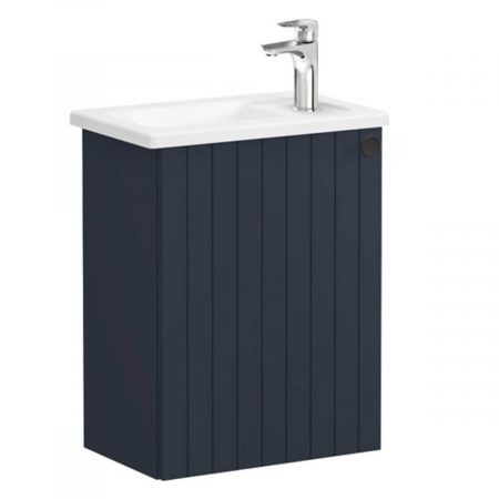 Mobilier de baie - Unitate de baza lavoar baie, cu usi, 45cm, compact, cu dreapta orificiu pentru baterie, mat dark albastru, cu angular lavoar / chiuveta baie stanga | 69182