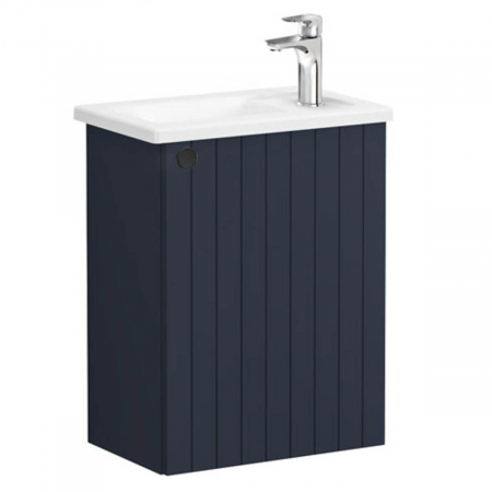 Mobilier de baie - Unitate de baza lavoar baie, cu usi, 45cm, compact, cu dreapta orificiu pentru baterie, mat dark albastru, cu angular lavoar / chiuveta baie dreapta | 69189