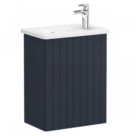 Mobilier de baie - Unitate de baza lavoar baie, cu usi, 45cm, compact, cu dreapta orificiu pentru baterie, mat dark albastru, cu rounded lavoar / chiuveta baie stanga | 69196