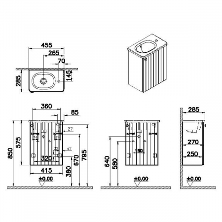 Unitate de baza lavoar baie, cu usi, 45cm, compact, cu dreapta orificiu pentru baterie, mat dark albastru, cu rounded lavoar / chiuveta baie dreapta | 69203 [1]