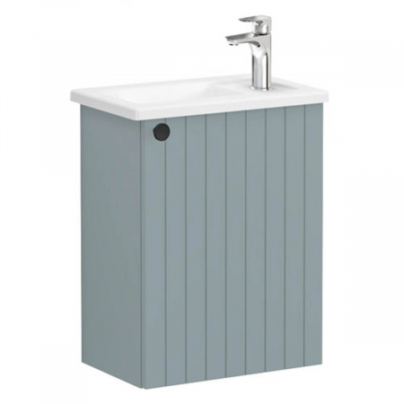 Mobilier de baie - Unitate de baza lavoar baie, cu usi, 45cm, compact, cu dreapta orificiu pentru baterie, mat fijord green, cu angular lavoar / chiuveta baie dreapta | 69187