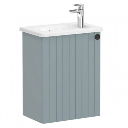 Mobilier de baie - Unitate de baza lavoar baie, cu usi, 45cm, compact, cu dreapta orificiu pentru baterie, mat fijord green, cu rounded lavoar / chiuveta baie stanga | 69194