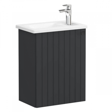 Mobilier de baie - Unitate de baza lavoar baie, cu usi, 45cm, compact, cu dreapta orificiu pentru baterie, mat graphite, cu angular lavoar / chiuveta baie stanga | 69181