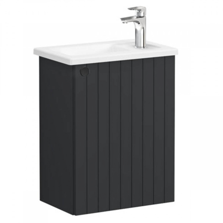 Mobilier de baie - Unitate de baza lavoar baie, cu usi, 45cm, compact, cu dreapta orificiu pentru baterie, mat graphite, cu angular lavoar / chiuveta baie dreapta | 69188
