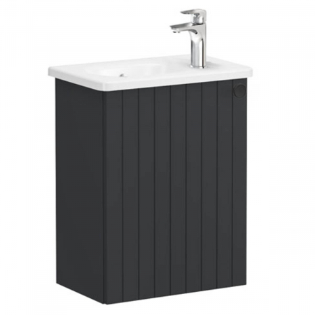 Mobilier de baie - Unitate de baza lavoar baie, cu usi, 45cm, compact, cu dreapta orificiu pentru baterie, mat graphite, cu rounded lavoar / chiuveta baie stanga | 69195