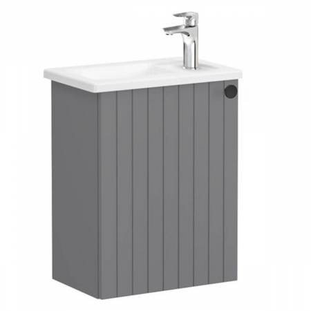 Mobilier de baie - Unitate de baza lavoar baie, cu usi, 45cm, compact, cu dreapta orificiu pentru baterie, mat grey, cu angular lavoar / chiuveta baie stanga | 69179