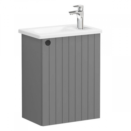 Mobilier de baie - Unitate de baza lavoar baie, cu usi, 45cm, compact, cu dreapta orificiu pentru baterie, mat grey, cu angular lavoar / chiuveta baie dreapta | 69186