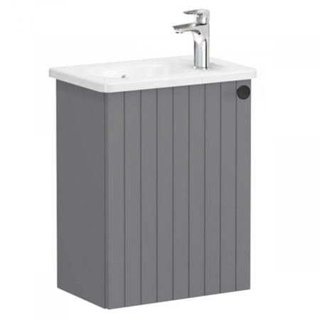 Mobilier de baie - Unitate de baza lavoar baie, cu usi, 45cm, compact, cu dreapta orificiu pentru baterie, mat grey, cu rounded lavoar / chiuveta baie stanga | 69193