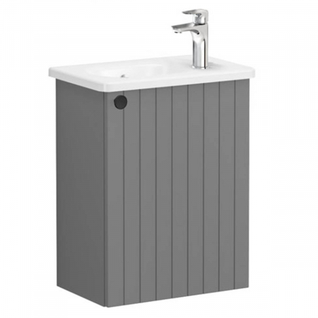 Mobilier de baie - Unitate de baza lavoar baie, cu usi, 45cm, compact, cu dreapta orificiu pentru baterie, mat grey, cu rounded lavoar / chiuveta baie dreapta | 69200