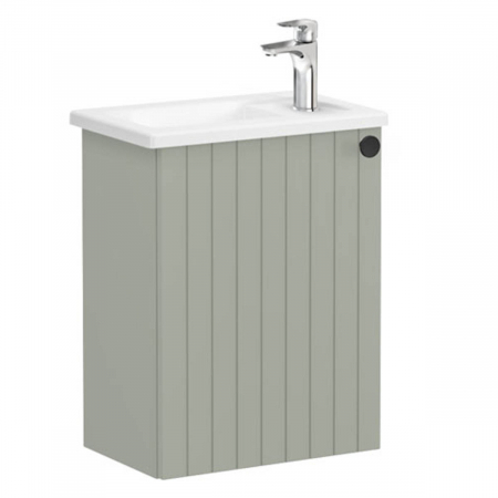 Mobilier de baie - Unitate de baza lavoar baie, cu usi, 45cm, compact, cu dreapta orificiu pentru baterie, mat retro green, cu angular lavoar / chiuveta baie stanga | 69183