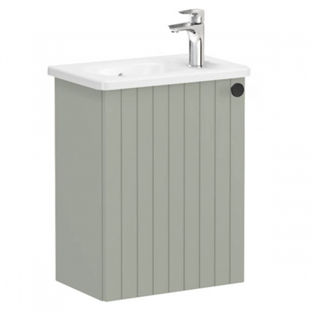 Mobilier de baie - Unitate de baza lavoar baie, cu usi, 45cm, compact, cu dreapta orificiu pentru baterie, mat retro green, cu rounded lavoar / chiuveta baie stanga | 69197