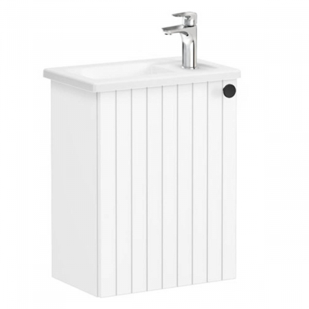 Mobilier de baie - Unitate de baza lavoar baie, cu usi, 45cm, compact, cu dreapta orificiu pentru baterie, alb mat, cu angular lavoar / chiuveta baie stanga | 69177
