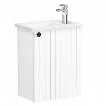Mobilier de baie - Unitate de baza lavoar baie, cu usi, 45cm, compact, cu dreapta orificiu pentru baterie, alb mat, cu angular lavoar / chiuveta baie dreapta | 69184