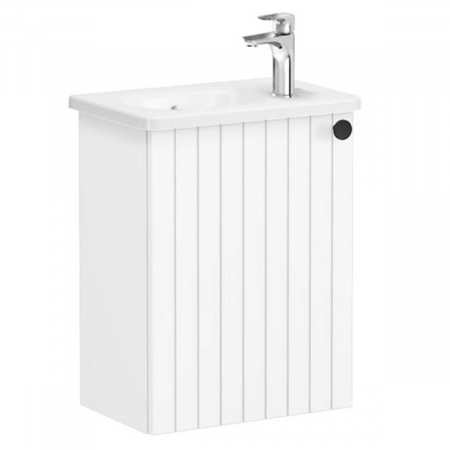 Mobilier de baie - Unitate de baza lavoar baie, cu usi, 45cm, compact, cu dreapta orificiu pentru baterie, alb mat, cu rounded lavoar / chiuveta baie stanga | 69191