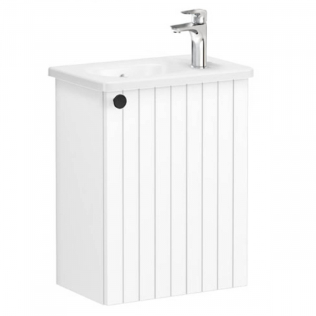 Mobilier de baie - Unitate de baza lavoar baie, cu usi, 45cm, compact, cu dreapta orificiu pentru baterie, alb mat, cu rounded lavoar / chiuveta baie dreapta | 69198