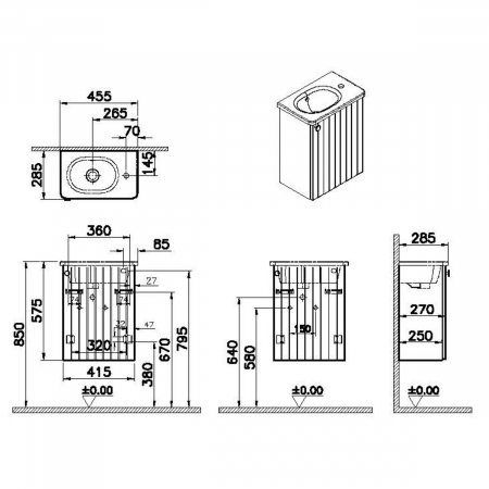 Unitate de baza lavoar baie, cu usi, 45cm, compact, cu dreapta orificiu pentru baterie, alb mat, cu rounded lavoar / chiuveta baie dreapta | 69198 [1]