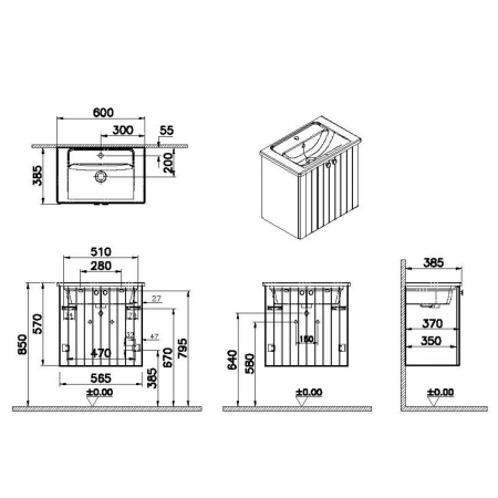 Unitate de baza lavoar baie, cu usi 60cm compact, mat graphite, cu angular lavoar / chiuveta baie | 69209 [1]