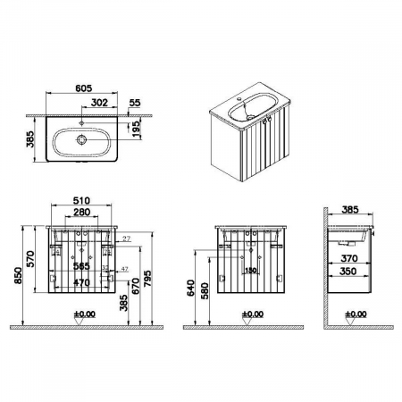 Unitate de baza lavoar baie, cu usi 60cm compact, mat graphite, cu rounded lavoar / chiuveta baie | 69216 [1]