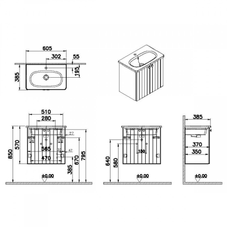 Unitate de baza lavoar baie, cu usi 60cm compact, mat gri deschis, cu rounded lavoar / chiuveta baie | 69213 [1]