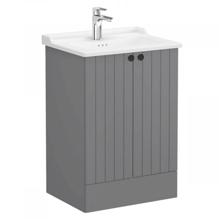 Mobilier de baie - Unitate de baza lavoar baie, cu usi 60cm pe pardoseala, mat grey, cu classical lavoar / chiuveta baie | 69340