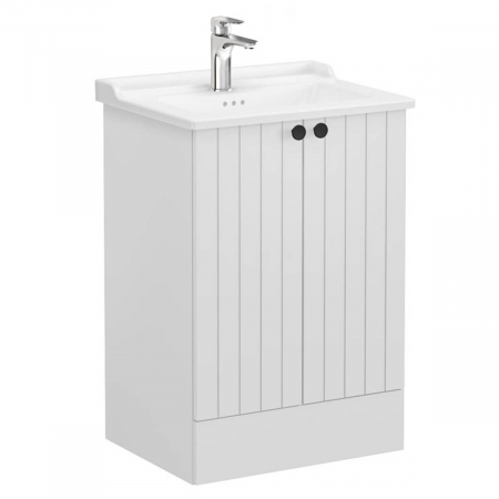 Mobilier de baie - Unitate de baza lavoar baie, cu usi 60cm pe pardoseala, mat gri deschis, cu classical lavoar / chiuveta baie | 69339