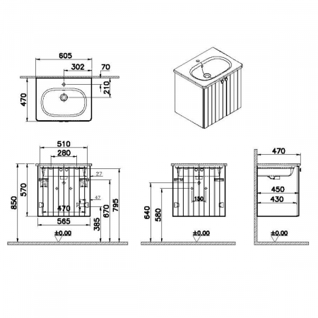 Unitate de baza lavoar baie, cu usi 60cm mat fijord green, cu rounded lavoar / chiuveta baie | 69271 [1]
