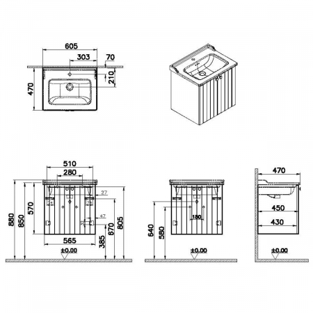 Unitate de baza lavoar baie, cu usi 60cm mat gri deschis, cu classical lavoar / chiuveta baie | 69276 [1]