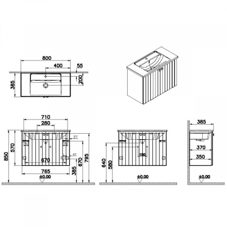 Unitate de baza lavoar baie, cu usi 80cm, compact, mat graphite, cu angular lavoar / chiuveta baie | 69223 [1]