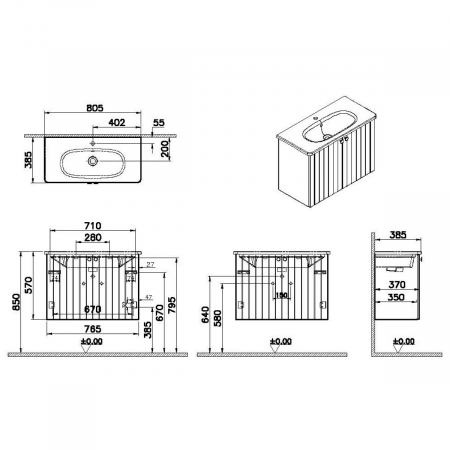 Unitate de baza lavoar baie, cu usi 80cm, compact, mat graphite, cu rounded lavoar / chiuveta baie | 69230 [1]