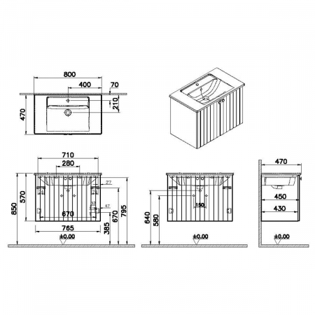 Unitate de baza lavoar baie, cu usi 80cm, mat retro green, cu angular lavoar / chiuveta baie | 69288 [1]