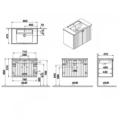 Unitate de baza lavoar baie, cu usi 80cm, alb mat, cu angular lavoar / chiuveta baie | 69282 [1]