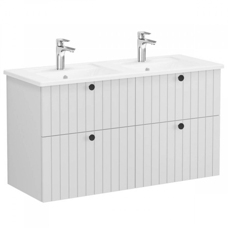 Mobilier de baie - Unitate de baza lavoar baie, cu patru sertare 120 cm, mat gri deschis, cu angular lavoar / chiuveta baie | 69514