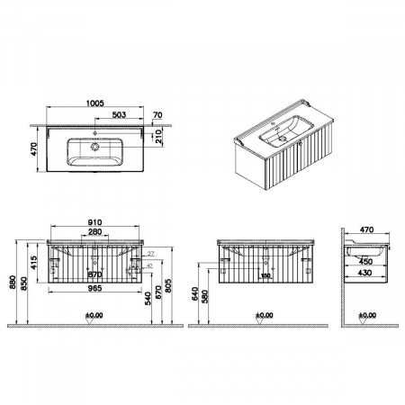 Unitate de baza lavoar baie, cu un sertar 100cm, mat graphite, cu classical lavoar / chiuveta baie | 69405 [1]
