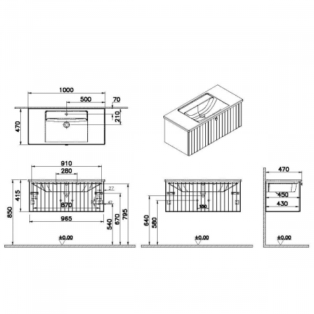 Unitate de baza lavoar baie, cu un sertar 100cm, mat retro green, cu angular lavoar / chiuveta baie | 69393 [1]