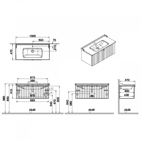Unitate de baza lavoar baie, cu un sertar 100cm, alb mat, cu classical lavoar / chiuveta baie | 69401 [1]