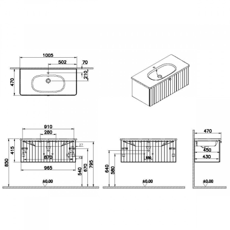 Unitate de baza lavoar baie, cu un sertar 100cm, alb mat, cu rounded lavoar / chiuveta baie | 69394 [1]