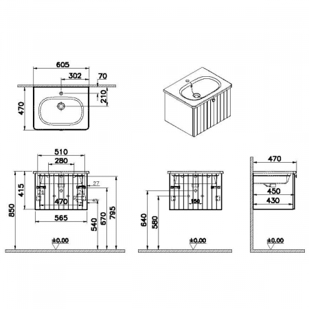 Unitate de baza lavoar baie, cu un sertar 60cm alb mat, cu rounded lavoar / chiuveta baie | 69352 [1]