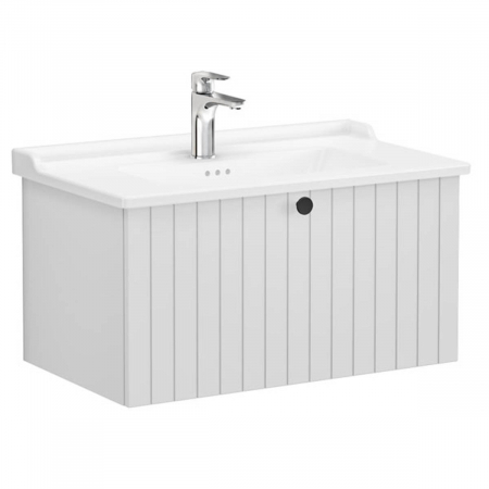 Unitate de baza lavoar baie, cu un sertar 80cm, mat gri deschis, cu classical lavoar / chiuveta baie | 69381 [0]