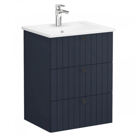 Unitate de baza lavoar baie, cu trei sertare 60cm mat dark albastru, cu angular lavoar / chiuveta baie | 69476 [0]