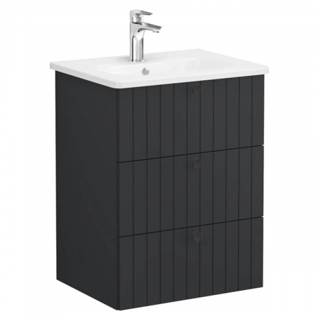 Unitate de baza lavoar baie, cu trei sertare 60cm mat graphite, cu rounded lavoar / chiuveta baie | 69482 [0]