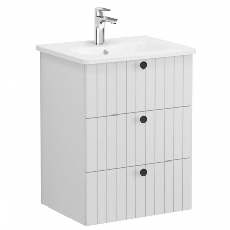 Unitate de baza lavoar baie, cu trei sertare 60cm mat gri deschis, cu rounded lavoar / chiuveta baie | 69479 [0]