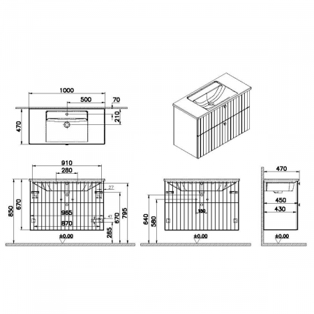 Unitate de baza lavoar baie, cu doua sertare 100cm, mat dark albastru, cu angular lavoar / chiuveta baie | 69455 [1]