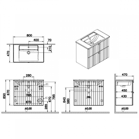 Unitate de baza lavoar baie, cu doua sertare 80cm, mat fijord green, cu angular lavoar / chiuveta baie | 69432 [1]